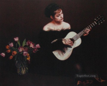 Mujer Tocando La Guitarra Chino Chen Yifei Pinturas al óleo